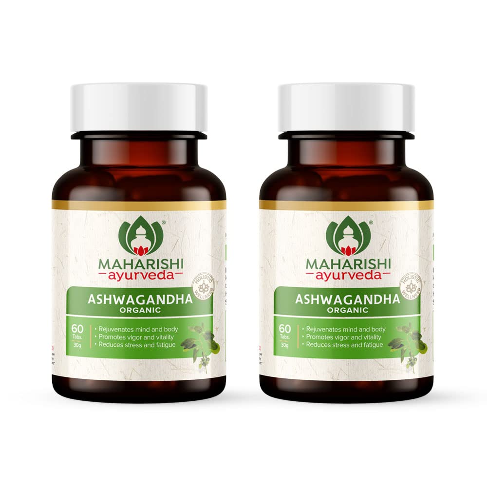 Maharishi Ayurveda Organic Ashwagandha | 100% Organic| General Wellness Tablets| Rejuvenates Mind & Body | Made with Pure Herbs | 120 Tablets (Pack of 2)