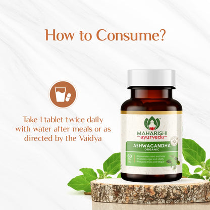 Maharishi Ayurveda Organic Ashwagandha | 100% Organic| General Wellness Tablets| Rejuvenates Mind & Body | Made with Pure Herbs | 120 Tablets (Pack of 2)