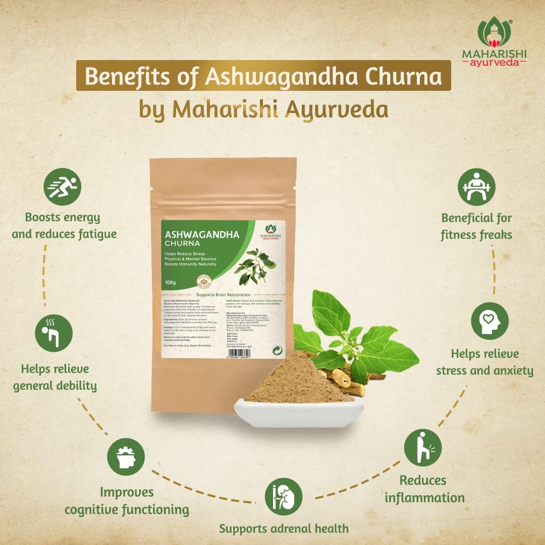 Maharishi Ayurveda Organic Ashwagandha | 100% Organic| General Wellness Tablets| Rejuvenates Mind & Body | Made with Pure Herbs | 120 Tablets (Pack of 2)