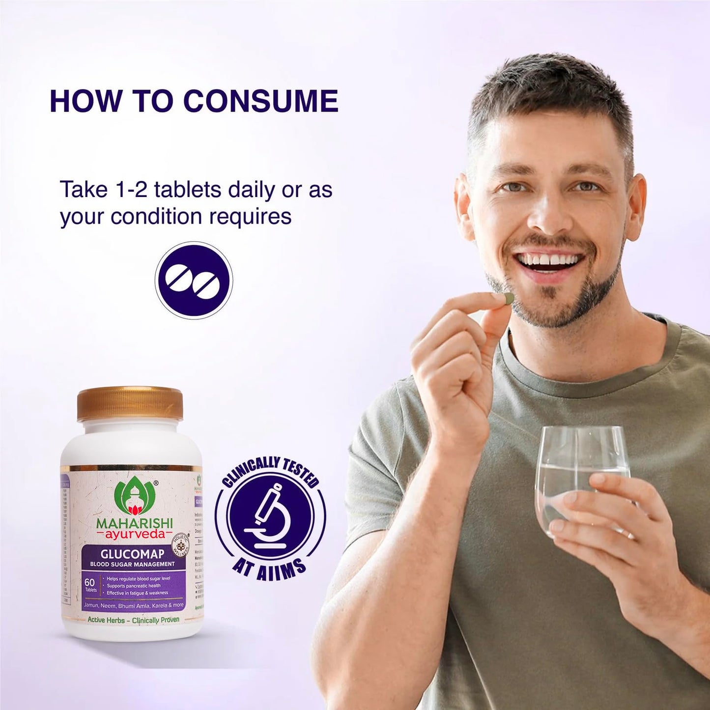 Maharishi Ayurveda Glucomap For Diabetes Management With Jamun,Karela,Neem,Arjuna Help Control Blood Sugar Levels Natural Glucose Regulator Helps In Blood Sugar Metabolism 60 Tablets Pack Of 1