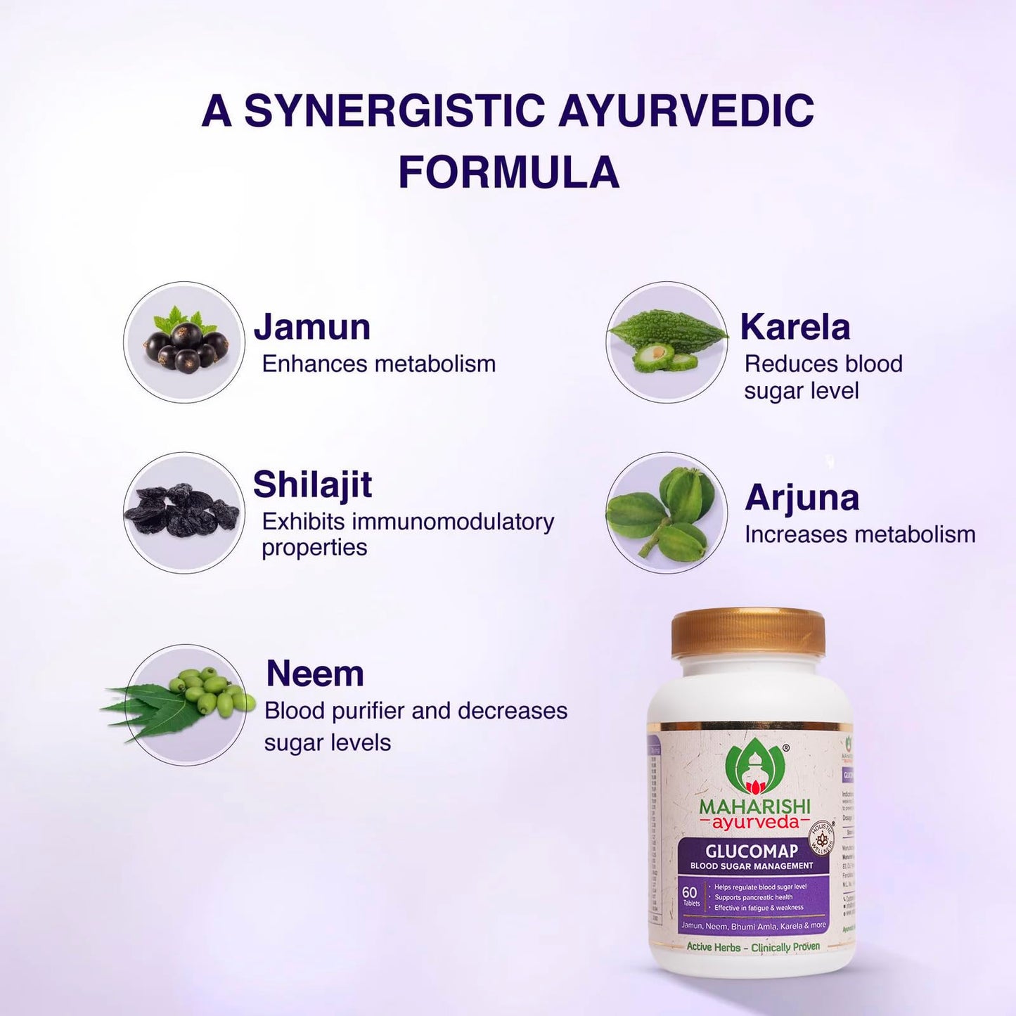 Maharishi Ayurveda Glucomap For Diabetes Management With Jamun,Karela,Neem,Arjuna Help Control Blood Sugar Levels Natural Glucose Regulator Helps In Blood Sugar Metabolism 60 Tablets Pack Of 1