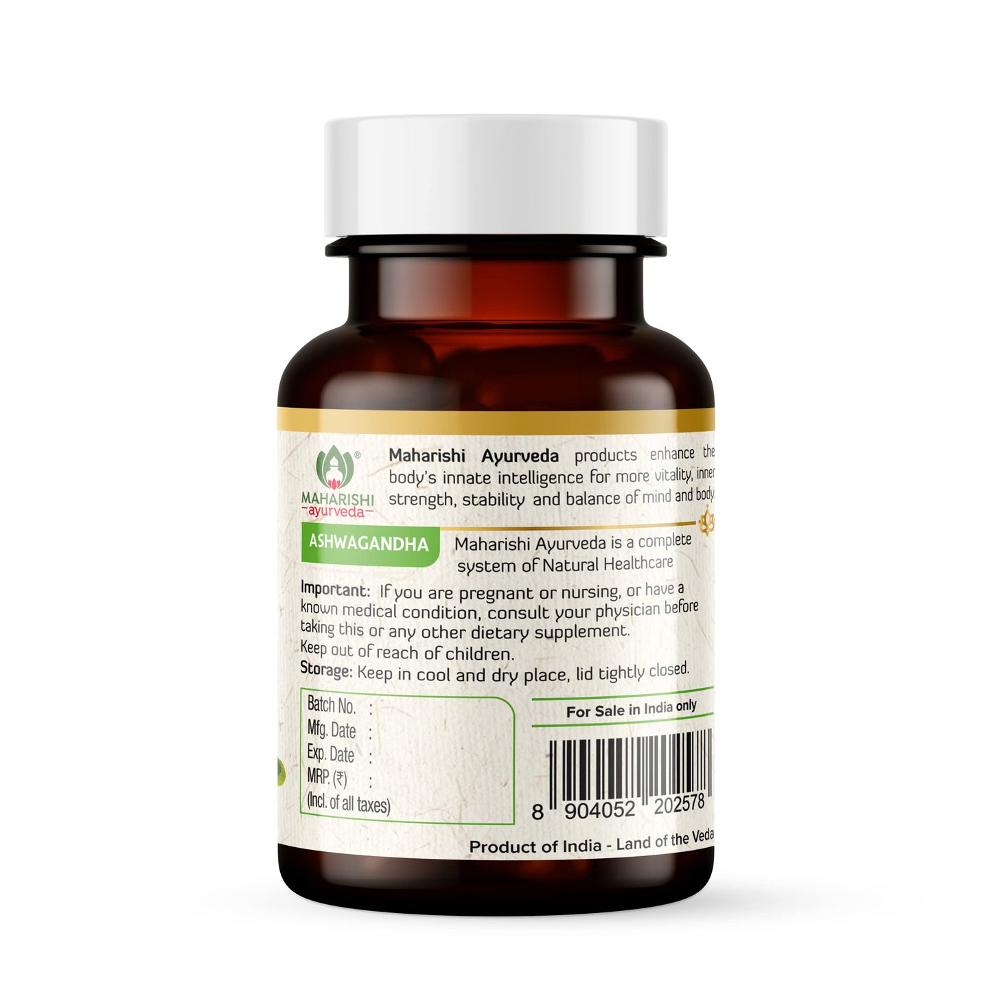 Maharishi Ayurveda Organic Ashwagandha | 100% Organic| General Wellness Tablets| Rejuvenates Mind & Body | Made with Pure Herbs | 120 Tablets (Pack of 2)