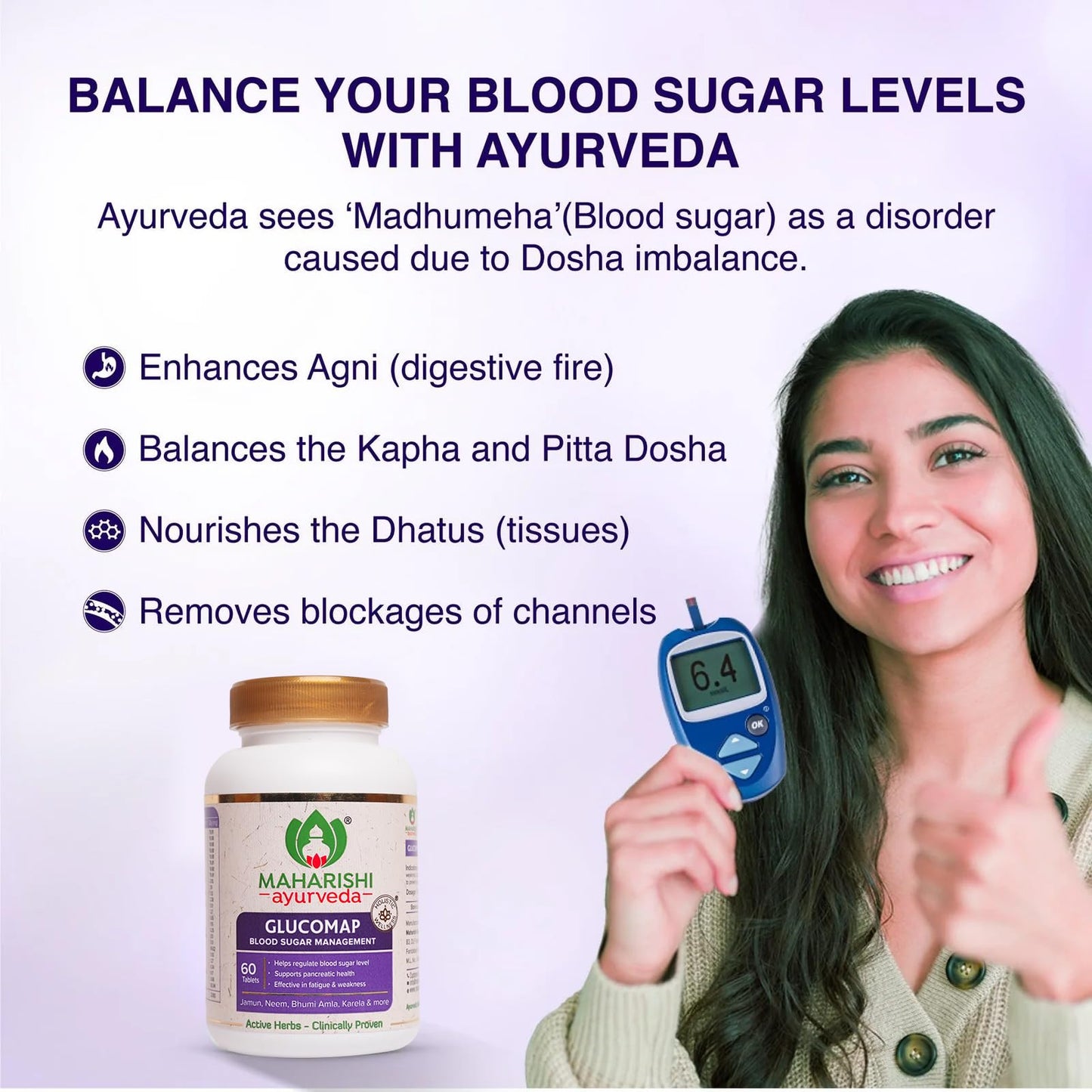 Maharishi Ayurveda Glucomap For Diabetes Management With Jamun,Karela,Neem,Arjuna Help Control Blood Sugar Levels Natural Glucose Regulator Helps In Blood Sugar Metabolism 60 Tablets Pack Of 1